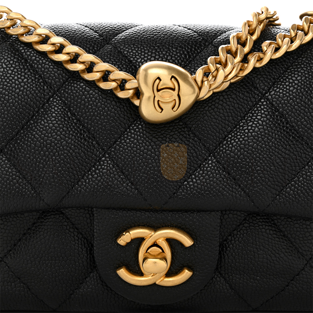 CHANEL CAVIAR QUILTED MINI SWEETHEART RECTANGULAR FLAP BLACK (19*12*8cm)